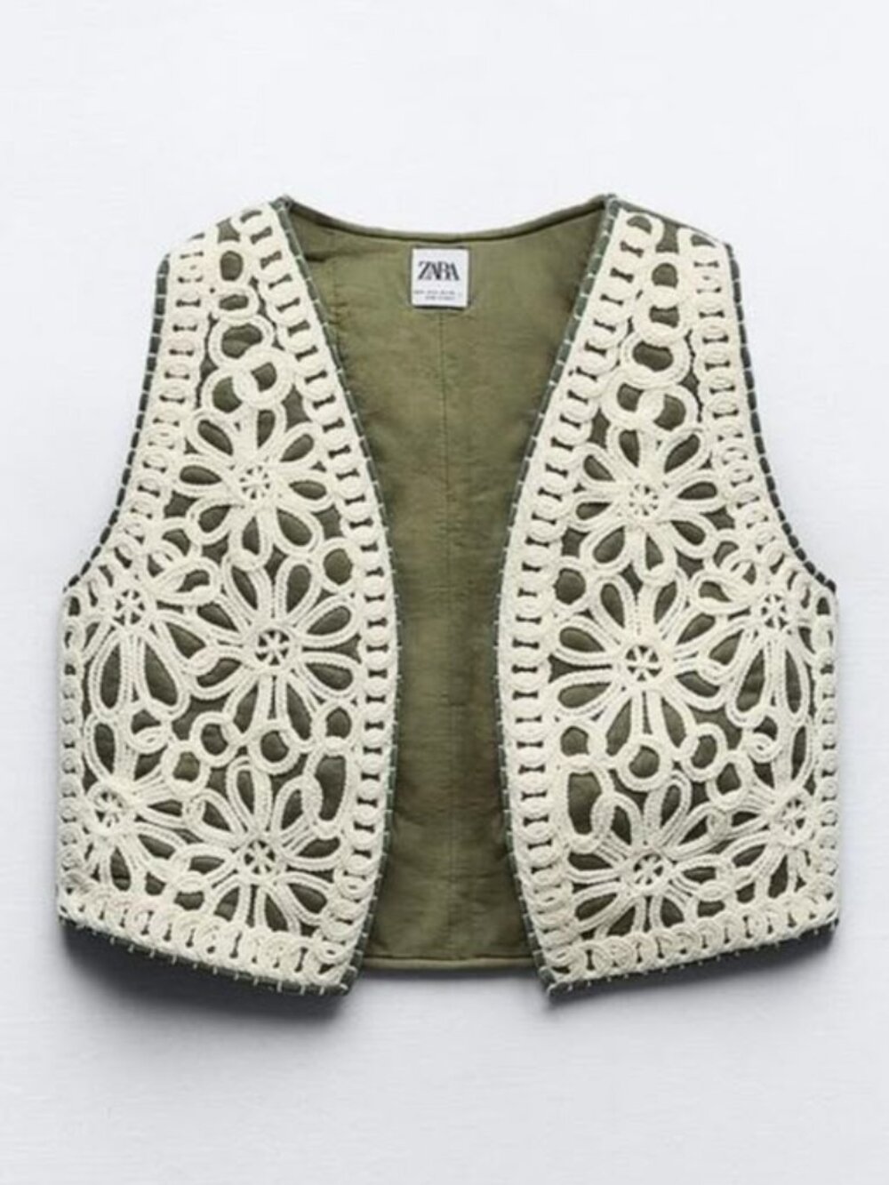 Zara Zara Quilted Crochet Floral Vest- M